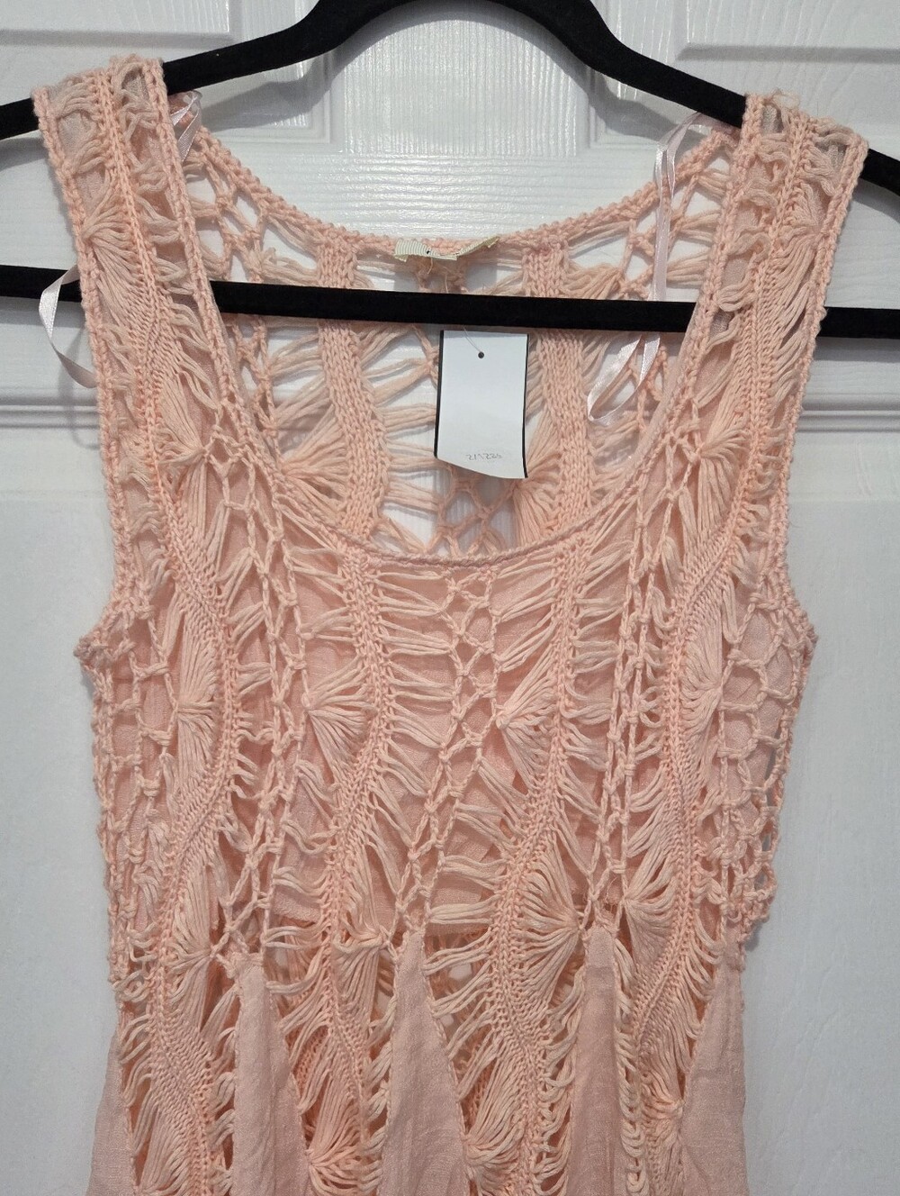 Love J Peach Open Knit Crochet Handkerchief Hem Boho Fairycore Tunic Top Sz Sm - Picture 2 of 7